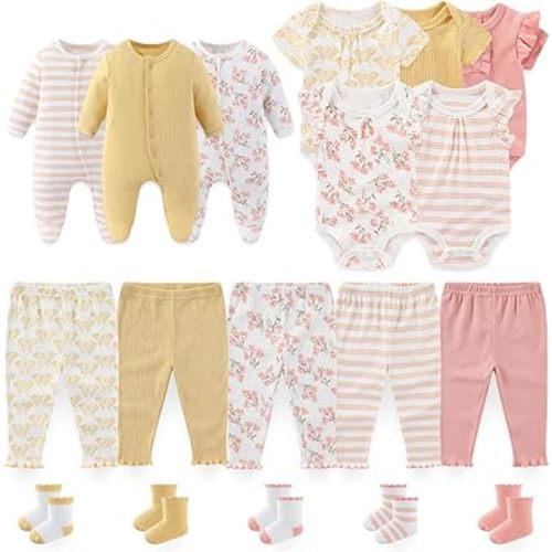 Baby Boy Girl Clothes Cotton Unisex Newborn Layette Gift Set and Accessories 18 Pack Baby Outfit 0-12Months