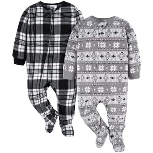 Gerber Unisex Baby Toddler Flame Resistant Fleece Footed Holiday Pajamas 2-Pack