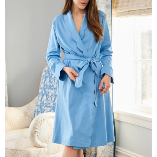 LAKE | Women | Pima Cotton Pajamas | Serene Blue Scallop Robe