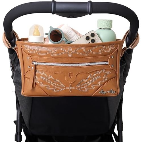 Itzy Ritzy Adjustable Stroller Caddy and Organizer Bag Featuring Front Zippered Pocket, 2 Built-In Interior Pockets & Adjustable Straps to Fit Nearly Any Stroller (Saddle)