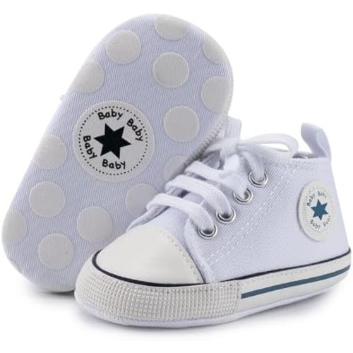 KIDSUN Unisex Baby Boys Girls High Top Sneaker Soft Anti-Slip Sole Newborn Infant First Walkers Canvas Denim Shoes