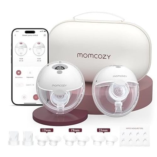Momcozy M5 Smart APP Controlled Wearable Breast Pump, Hands-Free Wireless Electric Pump, 3 Modes 9 Suction Levels, BPA-Free, Portable Lightweight, 24mm Flange, 2-Pack Quill Gray