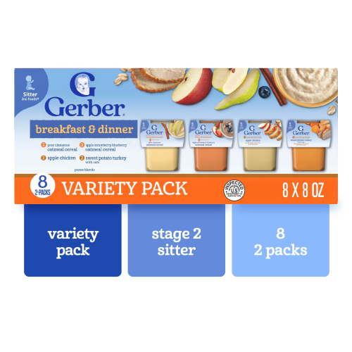 Gerber 2nd Foods Breakfast & Dinner Puree Classics Baby Food, Variety Pack, 4 oz Tub (16 Pack)