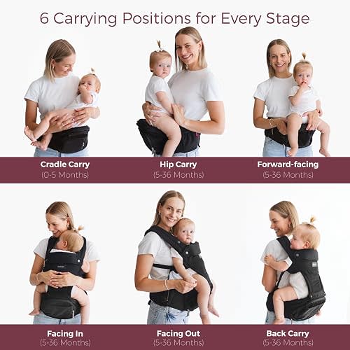 Momcozy Baby Carrier with Hip Seat, 2-in-1 Forward-Facing Carry for Long Walks, Detachable Hands-Free Infant Carrier up to 44lbs, All Seasons Toddler Carrier Fits Waist Sizes up to 45 Inches, Black