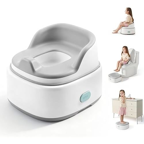 3-in-1 Toddler Potty Training Toilet, Baby Potty Training Seat & Step Stool with Seamless TPE Seat, Extended Splash Guard, Easy-Clean Non-Absorbent Chair Toilet Trainer for Home Travels