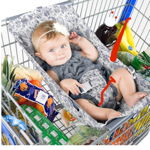 Binxy Baby Shopping Cart Hammock – Infant Seat for Grocery Carts – Holds Car Seats Securely – Compatible with Select 4-Seater Wagons (20–24” Wide) – Supports Up to 50 lbs – Heritage Blue