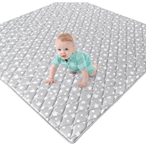 Premium Foam Baby Play Mat 71''x59'', One-Piece Crawling Mat Non Slip Cushioned Baby Mats for Playing 71x59 Inches, Grey Star