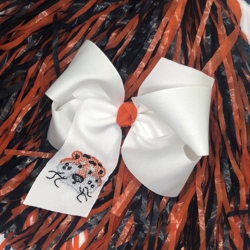 Embroidered Tiger Hair Bow: Orange & Navy Game Day Bow