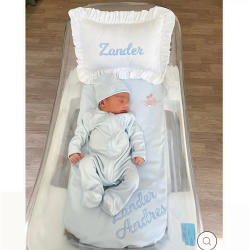 Baby Blue Newborn Coming-Home Set – Personalized Zipper Footie Set – Caprilina