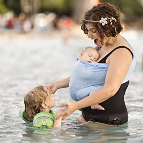 Versatile Water & Warm Weather Ring Sling Baby Carrier | Made in USA with Safety Tested Fabric & Aluminum Rings | Lightweight, Quick Dry & Breathable (Sky Blue, One Size)