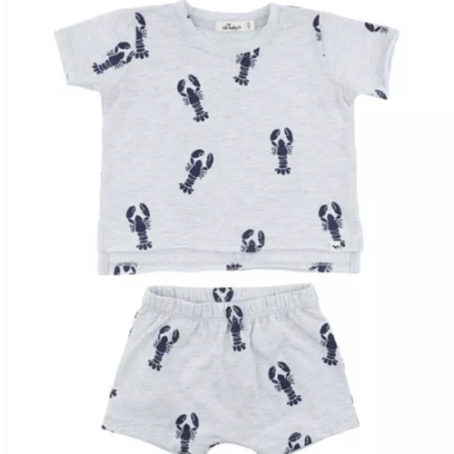 Unisex Lobsters Print Raw Edge Slub Short Set - Baby, Little Kid