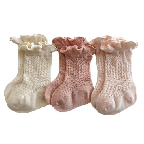 3-Pack Ruffle Knit Socks, Ivory, Blush, Pink