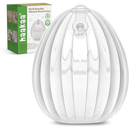 haakaa Shell Wearable Silicone Breast Pump - Silicone Hands Free Breast Pump - Passive Breast Milk Collector Shell for Newborns - Breastfeeding Essentials - 4oz/120ml,1 Count