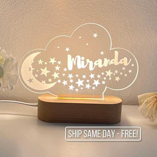 Personalized Moon and Stars Name Light | Custom Bedroom LED Cloud Decor Sign | Light up Sign | Daughter gift Sign /Baby shower / Girl Gift