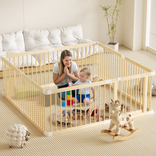 HomLux Large Wooden Baby Playpen & Baby Gate With Door, Safe Play Area Kids Activity Center & Reviews | Wayfair
