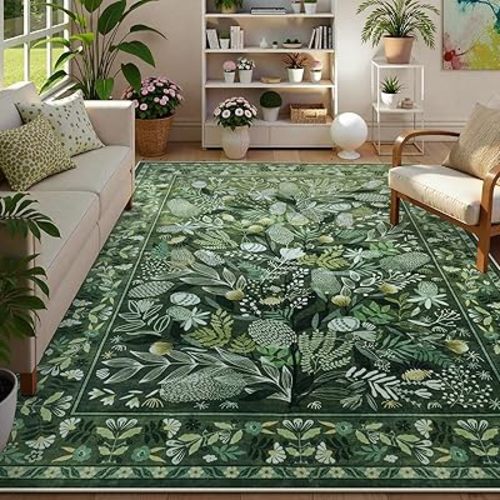Anidaroel Washable Green Area Rug 6x9, Botanical Large Rugs for Living Room Non-Slip Soft Rugs for Bedroom, Stain Resistant Dining Room Mat Throw Carpet for Dorm Farmhouse Office