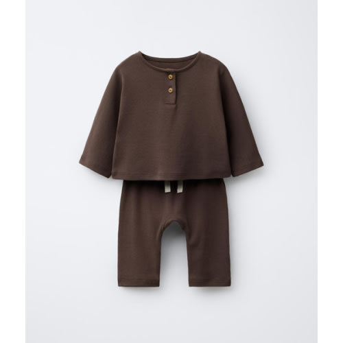 PLAIN T-SHIRT AND PANTS SET - Brown | ZARA United States
