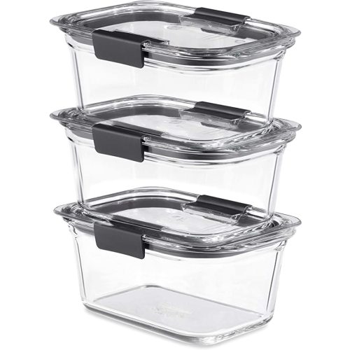 Rubbermaid Brilliance Glass Storage 4.7-Cup Food Containers with Lids Set of 3 Clear