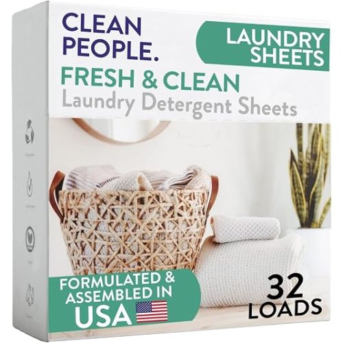 The Clean People Laundry Detergent Sheets - Laundry Soap - Ultra Concentrated, Recyclable Packaging, Stain Fighting - Fresh Scent, 32 Pack