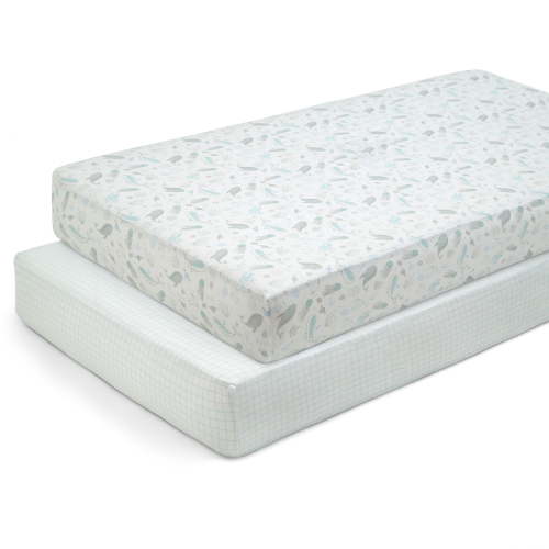 Delta Children Fitted Crib Sheets for Girls and Boys - 100% Organic Cotton Crib Sheet for Standard Crib and Toddler Mattresses - 28x52 Inch- GOTS Certified (Pack of 2), Sea Life