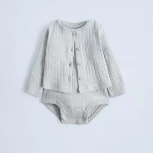 PACK OF PRINTED POINTELLE BODYSUIT AND JACKET - Light gray | ZARA United States