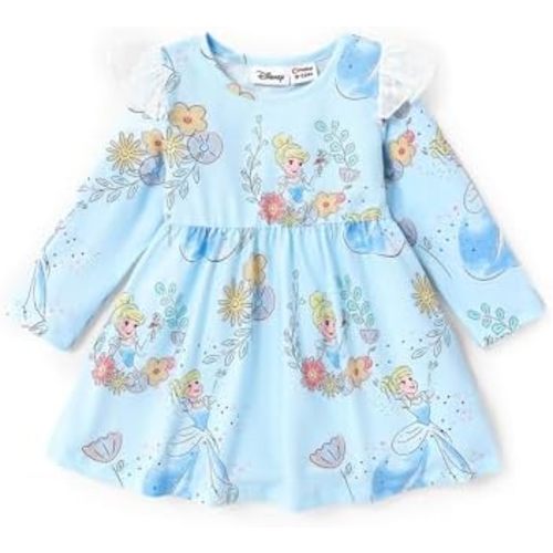 Disney Princess Cinderella Ariel Frozen Elsa Ruffle Sleeve Dress Minnie Mickey Mouse Clothes Baby to Toddler