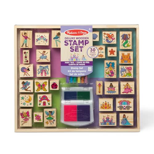Melissa & Doug Fairy Tale Deluxe Wooden Stamp & Coloring Set | 38 Pieces, 30 Wooden Stamps, 6 Colored Markers, 2-Color Inkpads, Creative Storytelling, Arts & Crafts, Toys for Kids, Ages 4+