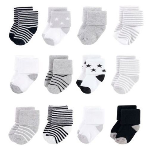 Hudson Baby Basics Infant Baby Cozy Terry Baby Sock 12-Pack, Stellar Night, 0-6 Months
