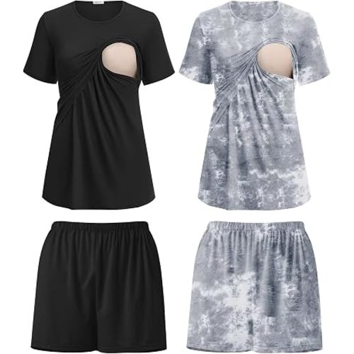 Ekouaer 2 Pack Nursing Pajamas Set Postpartum Outfits for Women