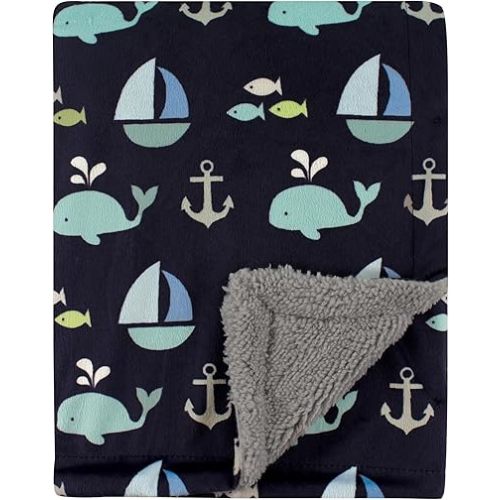 Luvable Friends Unisex Baby Plush Blanket with Sherpa Back, Ocean, One Size