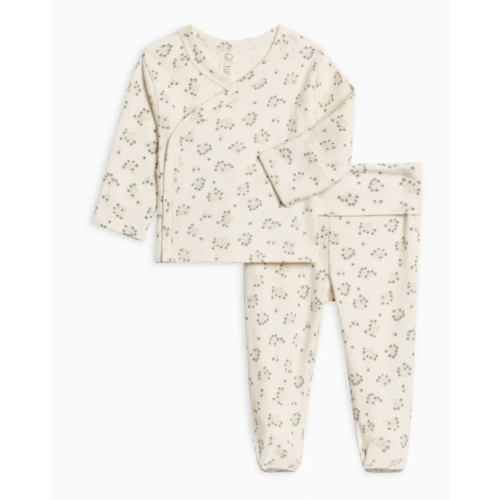 Colored Organics Riley 2 Piece Kimono Top and Pant Set, Hayden Floral / Denim + Mist, Size NB