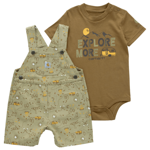 Carhartt Short-Sleeve Bodysuit and Canvas Printed Shortalls Set for Babies - Dark Khaki - 6 Months
