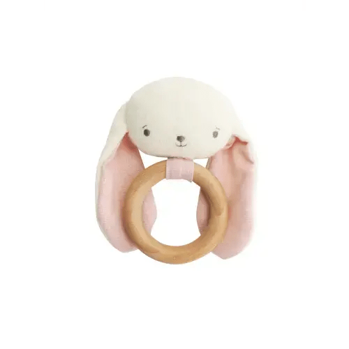 Pink Baby Bunny Teether Ring & Rattle