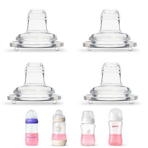 Sippy Spout Nipples for Lansinoh, MAM, Evenflo, Pigeon Baby Bottles 4-Count | Food Grade Soft Silicone, BPA, Lead and Phthalate Free, Variable Flow, Spill-Proof, Converts Bottle to Sippy Cup, 4+ months