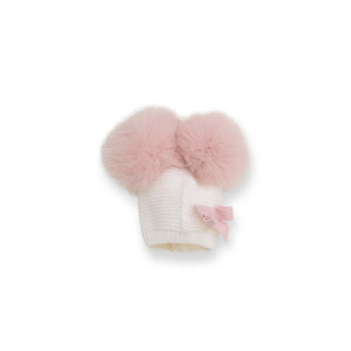 Ivory MI LOVES SIGNATURE Little Doll Double pompom hat.
