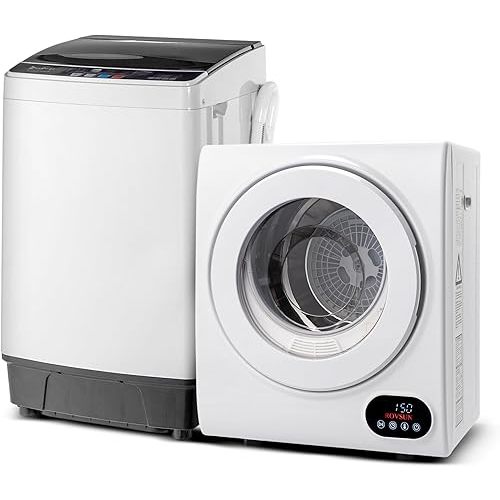 ROVSUN 17.6LBS Full Automatic Washing Machine and 1.5CuFt Portable Clothes Dryer Set, Compact Laundry Washer and Dryer Combo Set with Stainless Steel Inner Tub, for Apartment, Dorms, Home