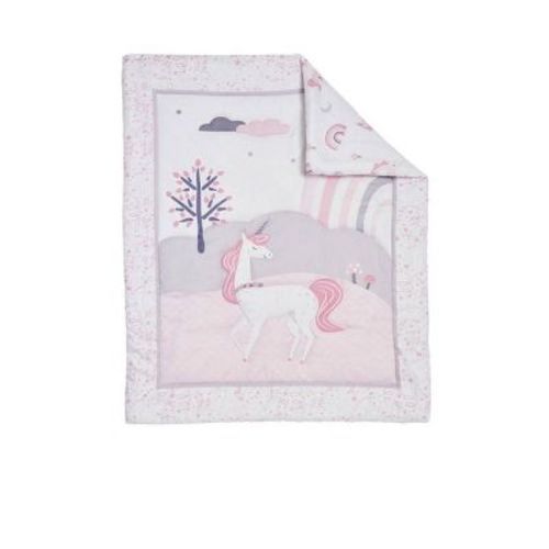 Oxford Baby 3pc Crib Bedding Set - Athena: Microfiber, Lightweight Fabric, Unicorn Pattern, Myth and Fairytale Theme
