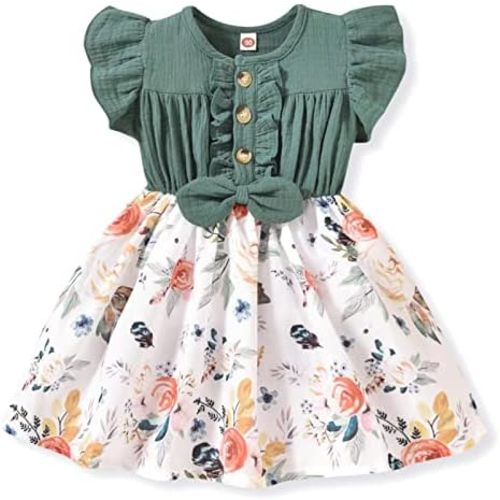 Toddler Kids Girls Summer Clothes Sunflower Romper Dress Lace Ruffle Sleeveless Outfits with Headband Clothes Set