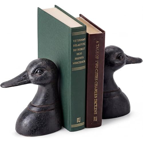 2 Pcs Decorative Distressed Duck Head Bookends Rustic Vintage Bookend 4.25 x 3 x 5.75 Inch Resin Heavy Duty Book Stopper for Bookshelf Home Office Library Desk Decor Housewarming Birthday Gift