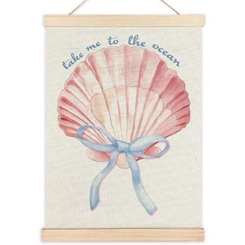 LZYRF Coquette Seashell Beach Wall Art, Coastal Beachy Room Decor Aesthetic, Preppy Pink Conch Ocean Coastal Canvas Prints Wall Decor for Beach House Cabin, 12x16 Inch