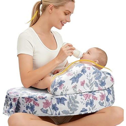 Nursing Pillow - Memory Foam Bottle & Breastfeeding Pillow with Safety Fence - Ergonomic Support, with Wider Breast Feeding Cushion, Adjustable, Removable Cover, Baby Safety Certified Violet