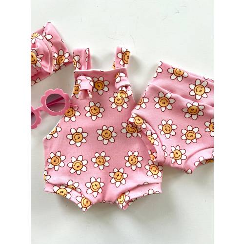 Groovy Baby Bummies Set: Happy Face Flower, Organic Knit Cotton