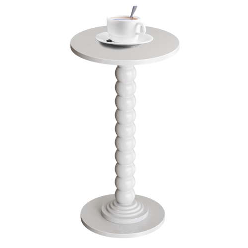 EDX Round Side Table - Solid Wood Leg Small Drink Table for Living Room Bedroom Office,White