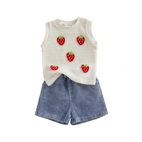 YINGISFITM Toddler Girl Clothes Baby Summer Waffle Knit Tank Top Sleeveless Shirt Jeans Shorts Floral Outfit Girls Clothing