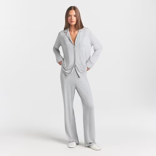 SKIMS SLEEP LONG SLEEVE BUTTON UP SET | LIGHT HEATHER GREY | SKIMS Small