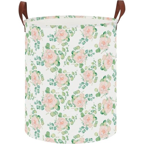 19.7" Laundry Basket,Kids Dirty Clothes Hamper,Waterproof Toys Storage Bin,Room Decor,Gift Baskets,Nursery Hamper(Watercolor Rose)