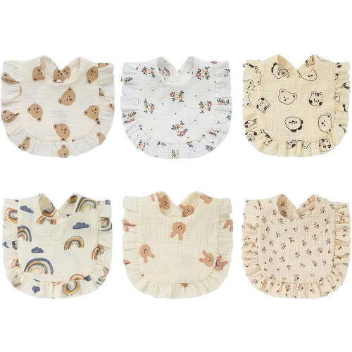 6Pack Baby Muslin Bandana Drool Bibs for Boys Girls Adjustable Baby Bibs Set