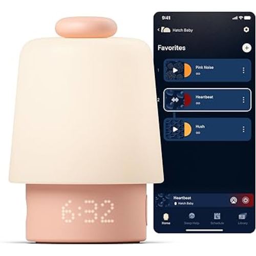 Hatch Baby Sound Machine, Night Light | Hatch Baby Model | Sleep Support | Registry Essential, Routine Builder, Time-to-Rise Alarm Clock, White Noise, Nursery Stories, Toddler Kids (Wi-Fi), Peach
