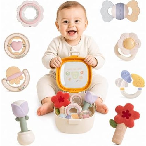 Baby Rattle Set 8 Pack, Baby Toys 0-6 Months, Baby Teether Toys 3-6 Months