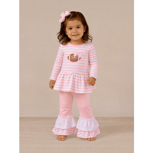 Long Sleeve Peplum Top & Ruffle Bells, Football Dot and Stripe